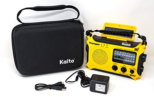 Kaito KA500 Voyager Solar/Crank Emergency AM/FM/SW/NOAA Weather Alert Radio with AC Adapter & Storage Case, Yellow