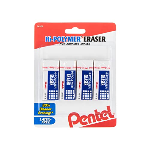 Pentel Hi-Polymer Block Eraser Small White, 4 Count (Pack of 1) (ZEH05BP4)