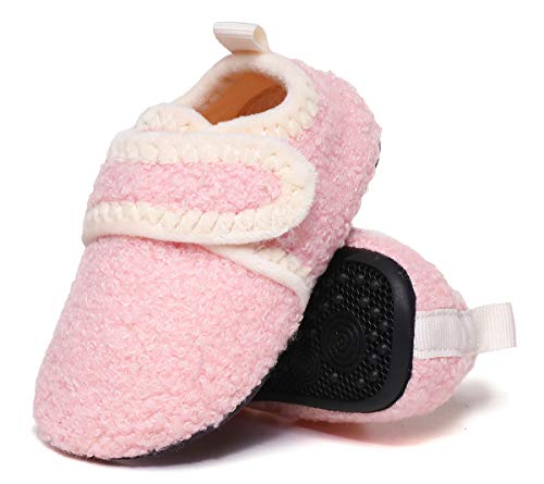 ditont Toddler Boys Girls Winter Warm Indoor House Slippers Kids Baby Velcro Lightweight Home Socks Shoes(dt191006Pink23)