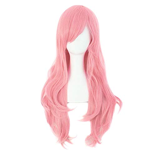 MapofBeauty 28' 70cm Long Curly Hair Ends Costume Cosplay Wig (Pink)