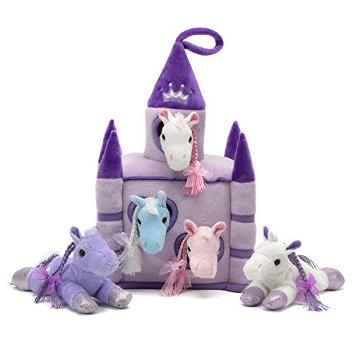 Unipak 12' Plush Castle - 5 Stuffed Animals in a Castle Carrying Case (Horses Purple Lavender Castle)