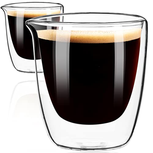 PARACITY Espresso Cups Set of 2, Double Walled Espresso Shot Glass with Spout, High Borosilicate Glass Expresso Coffee Cup, Expresso Shots Cup, Clear Glass Espresso Accessories 2.7 OZ