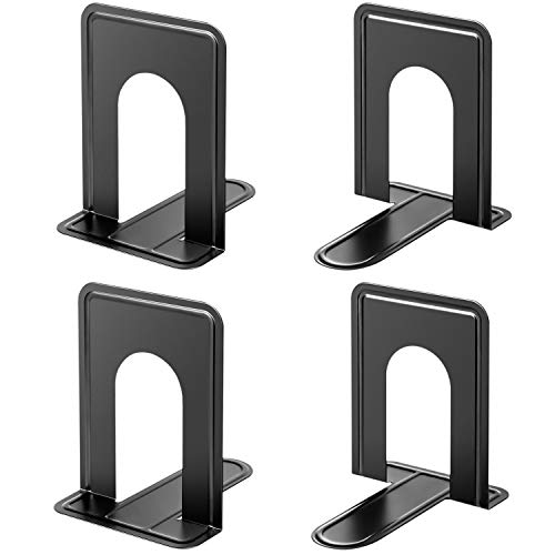 MaxGear Premium Matte Painted Book Ends, Heavy Duty ＆ Sturdy Bookends for Shelves, Office Non-Skid Metal Book End, Book Stopper for Books/CDs/DVDs, 6 x 4.6 x 6 in, Black (2 Pairs/4 Pieces, Large)