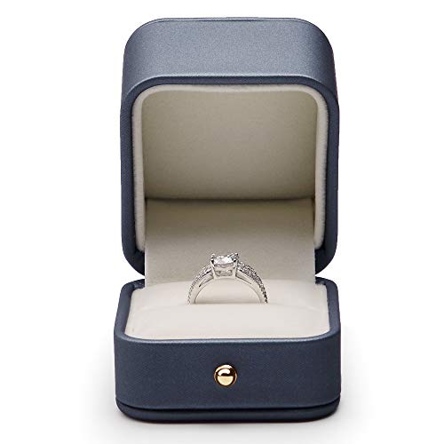 Oirlv Gorgeous Steel-Blue Ring Box Premium Leather Ring Gift Box for Wedding,Proposal Jewelry Storage Case