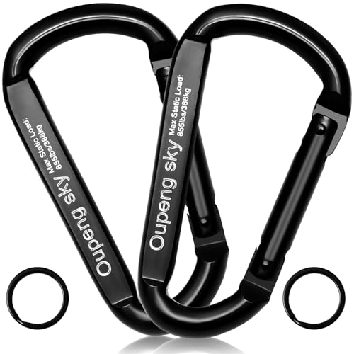Carabiner Clip，855lbs，3' Iron Heavy Duty Caribeaners for Hammocks,Camping Accessories,Hiking,Keychain,Outdoors and Gym etc,Spring Snap Hook Carabiners for Dog Leash,Harness and Key Ring,2 PCS,Black