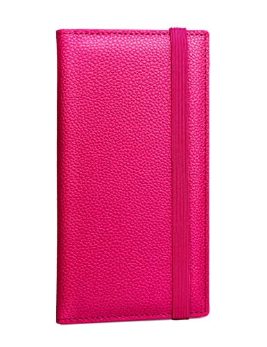 Yarnic Checkbook Cover for Personal Checkbook, Checkbook Holder with Pen Holder & Built-in Clear Plastic Divider for Duplicate Checks (Hot Pink)
