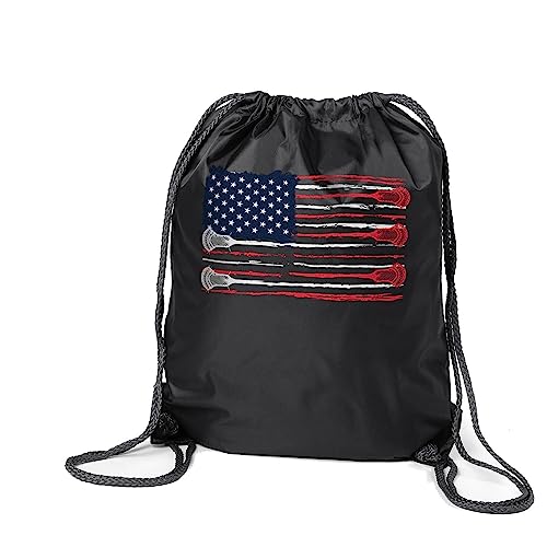 ChalkTalkSPORTS Guys Lacrosse Sport Pack Drawstring Bag | American Flag | Black