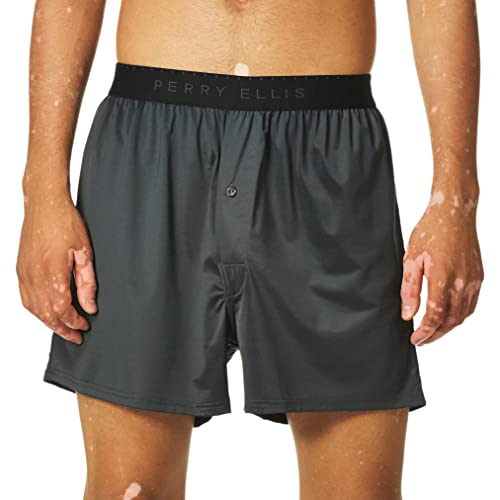 Perry Ellis Men's Luxe Solid Boxer Shorts, Ebony, Large