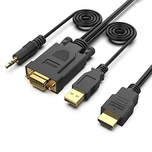BENFEI HDMI to VGA, Gold-Plated HDMI to VGA 6 Feet Cable with Power and Audio Compatible for Computer, Desktop, Laptop, PC, Monitor, Projector, HDTV, Chromebook, Raspberry Pi, Roku, Xbox