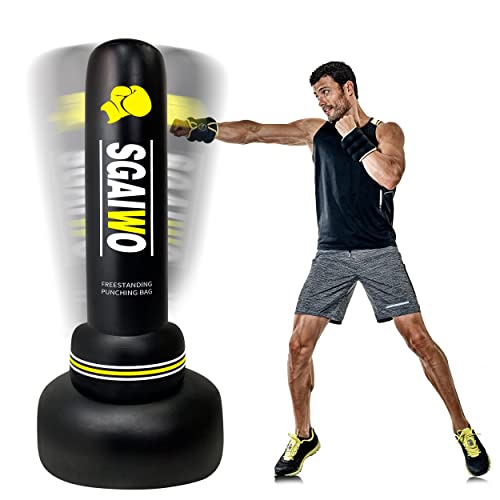 Punching Bag with Stand Adult - 69' Freestanding Men Heavy Standing Boxing Equipment Inflatable Kickboxing Bag for Training MMA Muay Thai Fitness