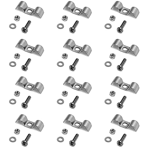 QWORK Stainless Steel Double Line Clamp, 12 Pack 3/8' Fuel Lines Clips with Mounting Screws