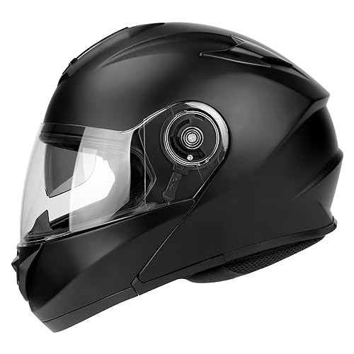 JAGASOL DOT Flip Up Modular Full Face Motorcycle Helmet with Dual Visor for Adult Men and Women, DOT Approved(Matte Black,L)