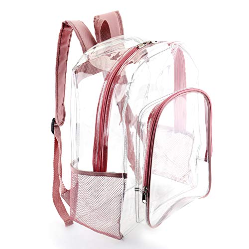 Clear Backpack for Girls, See Through Backpack Transparent Plastic Bookbags for Women for School Festival Concert (Rose/Pink)