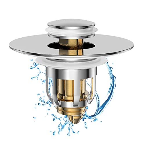 Universal 2 in 1 Bathroom Sink Stopper, Pop Up Bathroom Sink Drain Strainer with Anti-Clogging Filter Basket, Bathroom Drain Stopper Sink Plug for 1.06'-1.65' Basin Drain Holes
