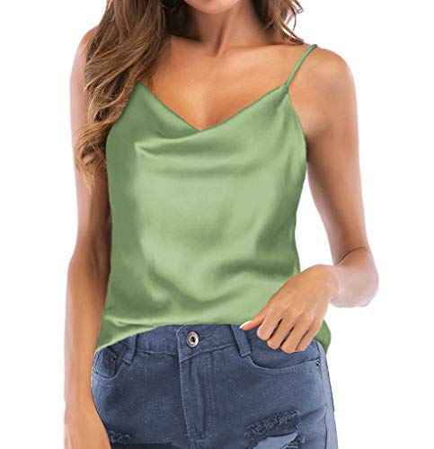 TOUTOUAI Women's Cowl Neck Camis Satin Tank Top Camisoles Blouses (Light Green, 8-10)