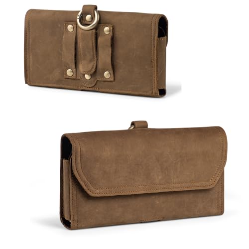 Hengwin Leather Phone Holster Fits for iPhone 15 Pro Max 14 Pro Max 13 Pro Max Galaxy S24 Ultra S23 Ultra A15 A25 A14 A54 Pouch Case with Belt Clip Cell Phone Holder (Fits for Otter CASE ON) (Brown)