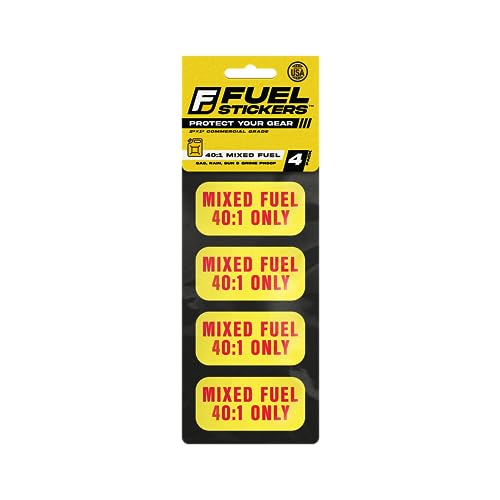 Mixed Fuel Sticker 40:1 - Gas Oil Mix Label for Outdoor Fuel Power Equipment - Weather Proof, Extreme Stick, Commercial Grade Label by Fuel Stickers - USA Made (2x1 inch), 4 Labels