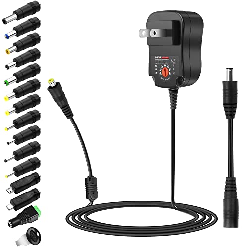 SHNITPWR 3V~12V Universal Power Supply 12W 1A AC/DC Adjustable Power Adapter Transformer 100V~240V AC to DC 3V 4.5V 5V 6V 7.5V 9V 12V 1A 12W Max Switch Converter with 14 Tips and Polarity Converter