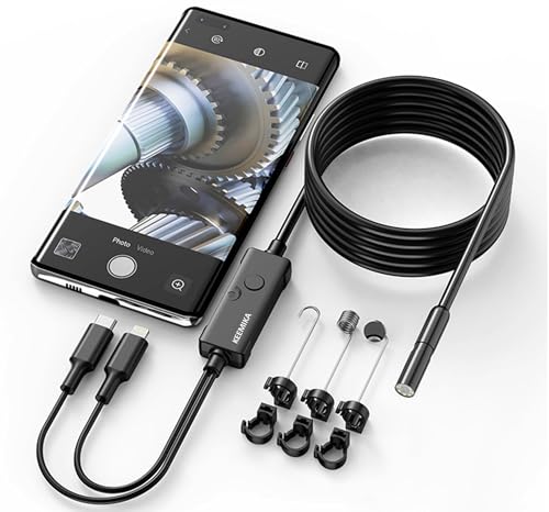 1920P HD Endoscope Camera with Light, Dual iOS & Android Interface for Phones & Tablets, 16.4ft Semi-Rigid Inspection Camera 7.9mm, IP67 Waterproof Borescope with 8 Adjustable LED Lights