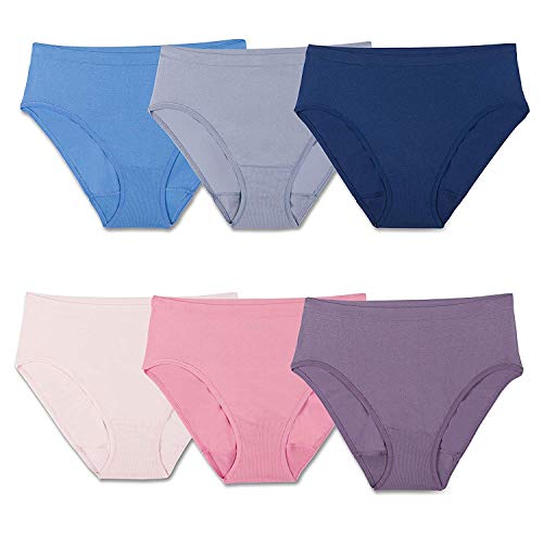 Fruit of the Loom womens Seamless Panties Briefs, Hi Cut - Assorted Colors, 8 US, (Pack of 6)