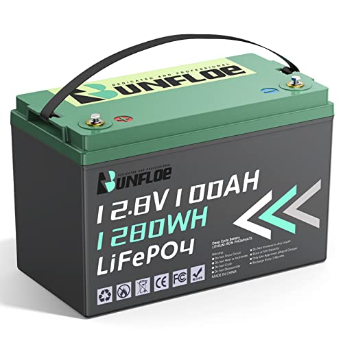 Bunfloe 12V 100Ah Lithium Battery LiFePO4, Deep Cycle 8000+, Built-in 100A BMS, Marine Battery, RV Battery, Trolling Motor Battery