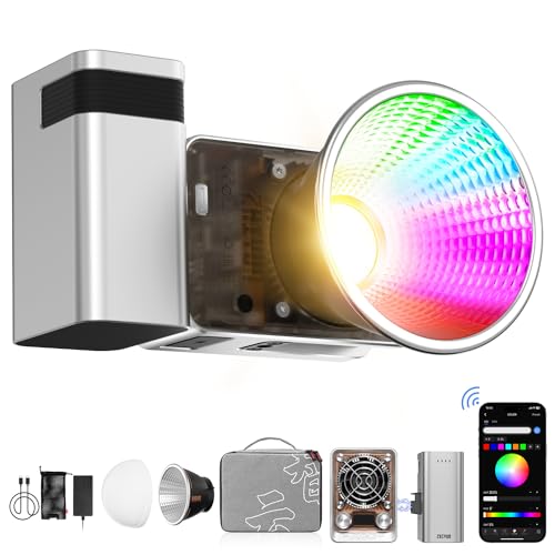 ZHIYUN Molus X60 [Official] 60W RGB Video Light with Grip Battery, Portable COB Photography Lighting, APP Control •CRI 95• TLCI 98• 15 Scenes for Video Recording/Portrait Shooting/TVC (Combo Package)