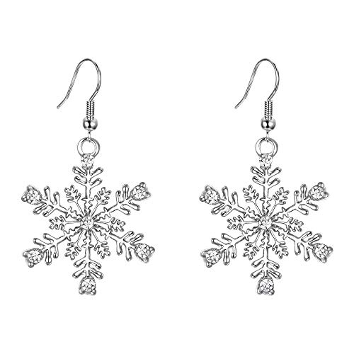EVER FAITH Silver-Tone Austrian Crystal Winter Party Snowflake Pierced Hook Dangle Earrings Clear