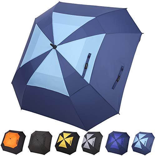 Doubwell Square Golf Umbrella 62 Inch Large Size With Windproof Vented Automatic Stick Sturdy Umbrella For Man and Woman (Dark blue/light blue, 62 inch)