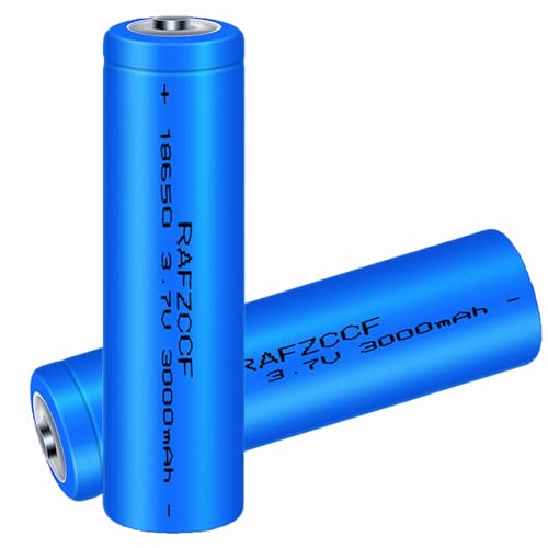 RAFZCCF 3.7 Volt 18650 Rechargeable Battery 2 Pack, 3000mAh Battery Button Top Lithium Battery for Flashlight