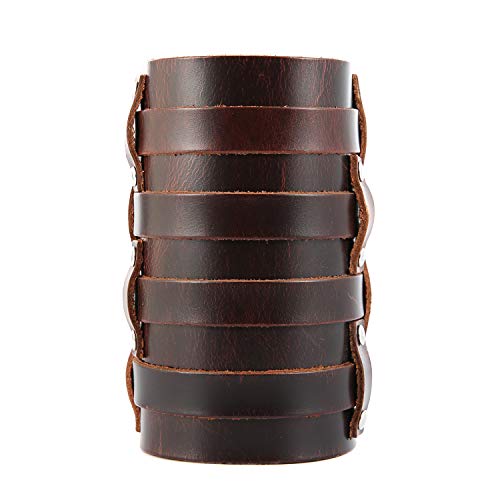 HZMAN Mens Leather Wide Triple Strap Cuff Wrap Gauntlet Wristband Buckle Fastening Arm Armor Cuff 4 Rows (Brown)