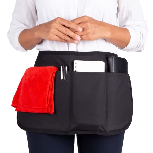 SupplyMaid Waterproof Server Apron - Short Stainproof Waist Apron for Waiters and Waitresses - 3 Convenient Pockets Hold Pens, Notepads, Straws & More (Pack of 1)