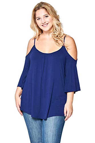 Modern Kiwi Solid Off-The-Shoulder High Low Plus Size Tunic Top Navy 1X