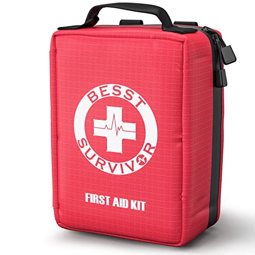 Besst Survivor Compact First Aid Kit - Upgrade Labelled Compartments Molle System Trauma Kits -Emergency Medical Kits for Car, Home, Hiking, Camping, Outdoor Emergencies -161 Pieces Set