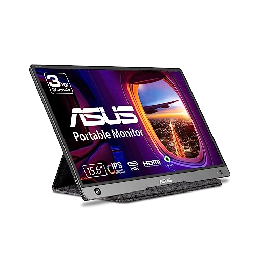 ASUS ZenScreen 15.6” 1080P Portable USB Monitor (MB16AH) - Full HD, IPS, USB Type-C, Speakers, Micro-HDMI, Eye Care, Speakers, Tripod Mountable, Anti-Glare Surface, Protective Sleeve, 3-Year Warranty