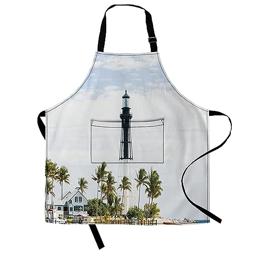 United States Apron Home Kitchen Cooking Baking Gardening for Women Men with Pockets,Lighthouse Atlantic,Apron with Adjustable Neck,Blue White Green