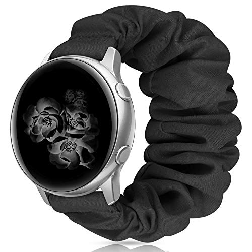 20mm 22mm Scrunchies Watch Bands, Cute Elastic Replacement Bands for Women with Quick Release Bar, Fabric Band for Samsung Galaxy Watch 4 5 Pro 6 Classic Galaxy Active 1 2 40mm 44mm Watch Band Bla-S