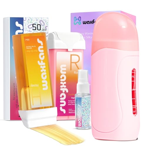 Wax Roller,Roll on Wax Kit,99% Hair Removal Rate,Roll on Wax for Larger Areas of the Body.Home Waxing Kit for Women,Soft Wax kit for sensitive Skin (pink)