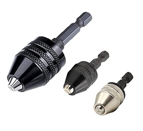 aiyun Drill Chuck Adapter with 1/4 Hex Shank - 3Pcs Small Drill Chuck, Drill Bit Adapter for Impact Driver (0.6-8mm,0.3-3.6mmX2)