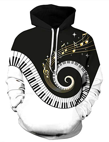 uideazone Men Novelty Hoodies 3D Music Note Pullover Sweatshirts Cool Paino Hoodie Long Sleeve Streetwear for Winter and Fall