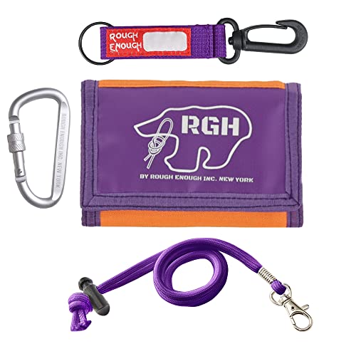 Rough Enough Kids Wallets for Boys Preppy Teen Wallet with Neck Lanyard Keychain Purple Glow in Dark Funny Gifts