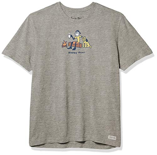 Life is Good Men's Vintage Crusher Graphic T-Shirt Happy Hour Camping, Heather Gray, X-Large