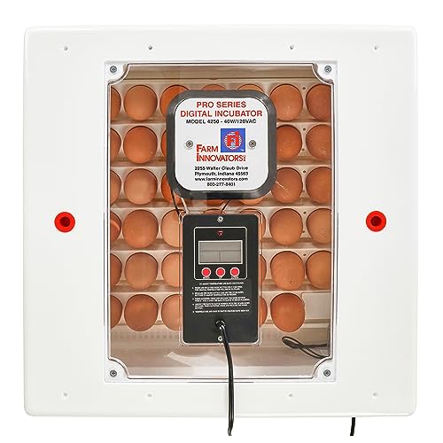 Farm Innovators 41 Egg Incubator with Automatic Egg Turning and Humidity Control, Egg Candler with Digital LCD Display for Improved Hatching, White
