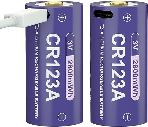 CPZZ CR123A Rechargeable Lithium Batteries - 3V 2800mWh - Reliable Power for Flashlights - Data Cable Not Included (Type-C, 2 Pack)
