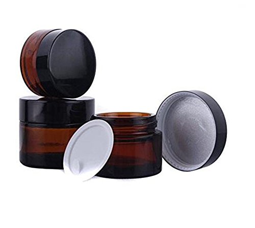 30ml 1 oz Amber Glass Jars Empty Refillable Make Up Cosmetic Storage Pot Travel Containers Bottles With White Inner Liners and Black Lids Prefect for Cosmetics and Face Cream Lip Balm Lotion 3PCS