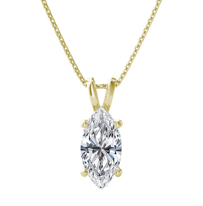 The Diamond Deal VS1-VS2 Clarity 1.00CT(1.00 Cttw) Cttw Lab-Grown Marquise Shape Solitaire Diamond Pendant Necklace Womens Girls |14k Yellow Gold with 18' chain