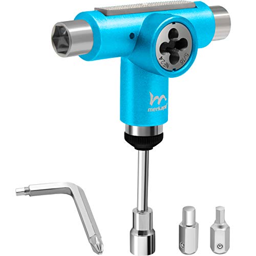 M Merkapa Ratchet Skateboard T Tools All in One Tool with T-Type Allen Key L-Type Phillips Head Wrench Screwdriver (Blue)