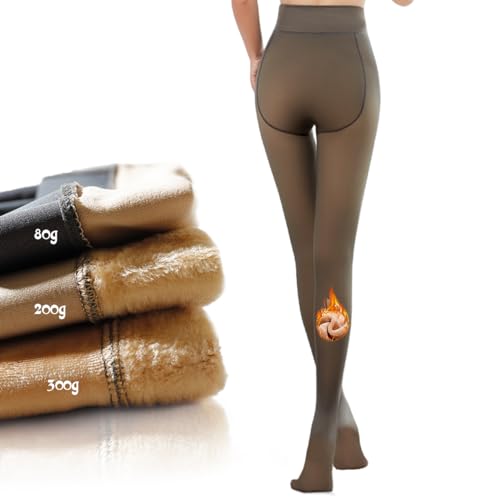 GTETKDE Women Fleece Lined Tights Fake Translucent Thermal Pantyhose High Waist Stretchy Winter Warm Sheer Leggings BlackL