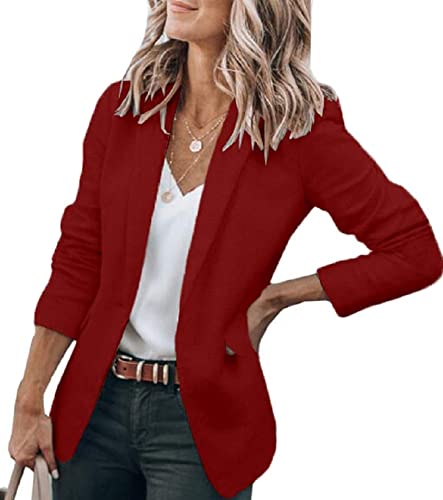 Cicy Bell Womens Casual Blazers Open Front Long Sleeve Work Office Jackets Blazer(Burgundy,Large)