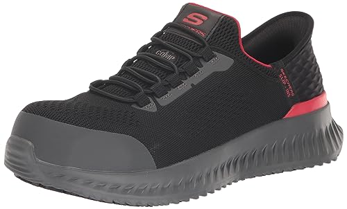 Skechers Men's Hands Free Slip-Ins Tilido Fletchit Comp Toe Construction Shoe, Black/RED, 8.5