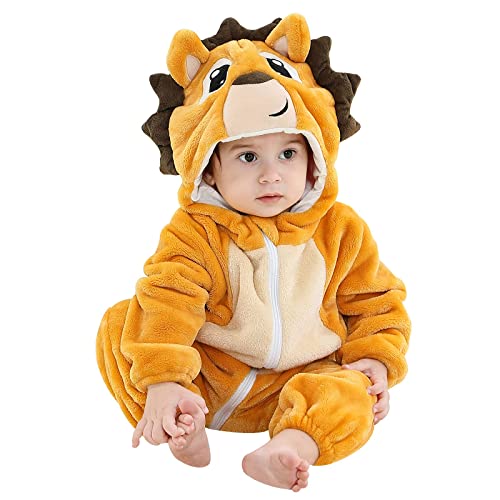 MICHLEY Unisex Baby Boy Girl Hooded Romper Winter Animal Cosplay Jumpsuit Outfits, Hedgehog, 6-12months, Size 80